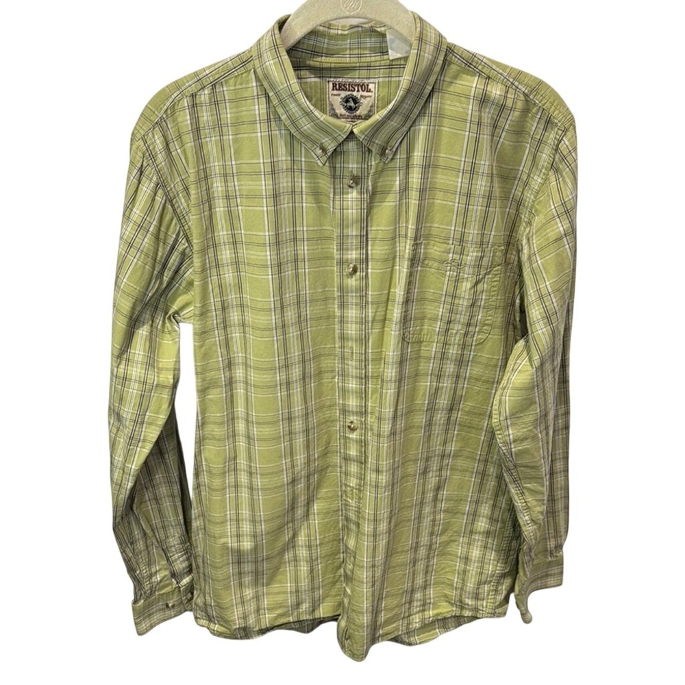 Resistol Boys XXL 18/20 Plaid Western Button Down Shirt Green Long Sleeve Cotton